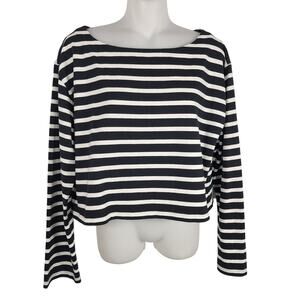 J. Crew Cropped boatneck T-shirt In mariner Cotton Size Small Black White Stripe